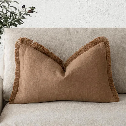 Miniatura 70 de Foindtower Fundas de almohada decorativas de lino con flecos, acogedora funda de cojín bohemia estilo farmhouse con borlas, funda de almohada