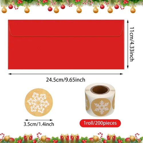 Miniatura 2 de 100 Sobres Número 10 Sobres para Tarjetas de Regalo con 200 Calcomanías de Copos de Nieve de Papel Kraft de Navidad Calcomanías del Día de San