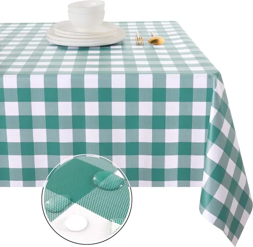 Miniatura 10 de Obstal Mantel 100% impermeable de PVC, mantel rectangular de vinilo a prueba de aceite y derrames, cubierta de mesa lavable para uso en exteriores e