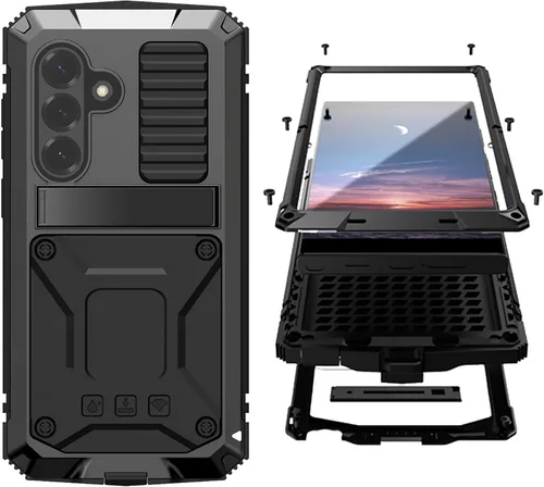 Miniatura 28 de Simicoo Samsung S22 - Funda de metal con protector de pantalla y protector de cámara, resistente a los golpes, con soporte, cubierta completa