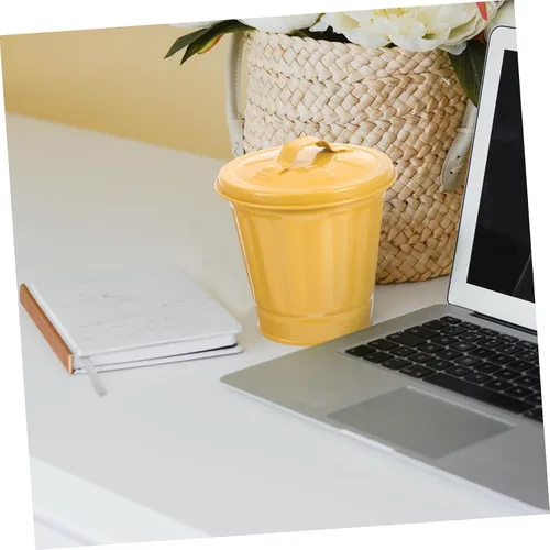 Miniatura 3 de Mini cubo de basura con tapa de hierro galvanizado, papelera de escritorio resistente para cocina y oficina