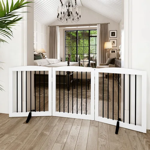 Miniatura 7 de PUPETPO Puerta independiente de madera para mascotas para casa, puerta plegable para perros para interiores, puertas y escaleras, 24 pulgadas