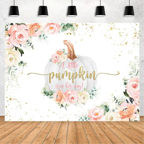 Telones de fondo de calabaza para baby shower, decoración de fondo rosa floral de otoño para niñas recién nacidas (7 x 5 pies)