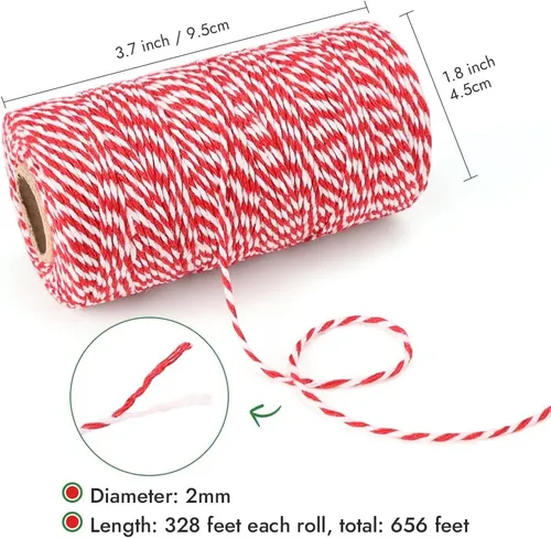 Miniatura 2 de Tenn Well Cordel para panaderos, cinta de cuerda de Navidad de 656 pies de 0.079 in para envolver regalos, cajas de pastelería, atar, manualidades
