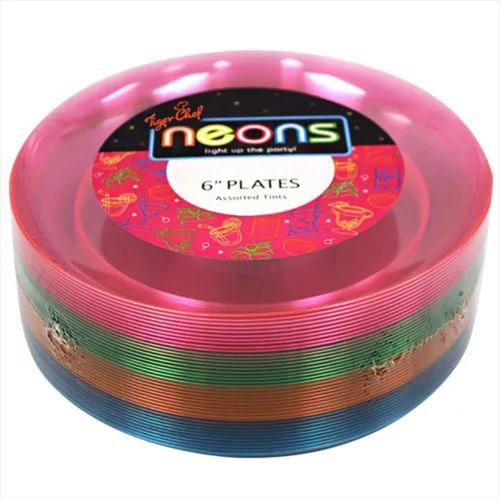 Miniatura 3 de Tiger Chef El paquete de 272 copas de champán neón Fiesta incluye platos de plástico duro, servilletas de papel neón y vasos de champán de plástico