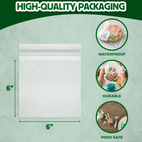 Miniatura 2 de Bolsas de celofán con cierre autoadhesivo Seal Fresh - 6" x 6" (1000 unidades) - Bolsa de celofán transparente resellable de plástico - Bolsas