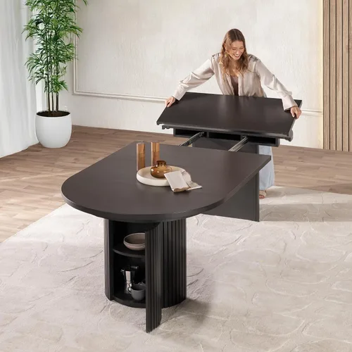 Miniatura 23 de Transformer Table - Mesa de comedor redonda extensible de madera maciza, mesa de comedor redonda extensible, muebles modernos que ahorran espacio
