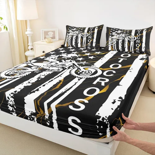 Erosebridal Sábana bajera ajustable con bandera estadounidense, juegos de ropa de cama para adolescentes y motos de cross, tamaño individual,
