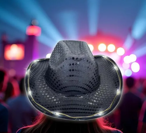 Miniatura 4 de Sombrero de vaquero con lentejuelas LED para fiesta de fiesta intermitente, fiesta de baile para cumpleaños, boda, festival, Halloween