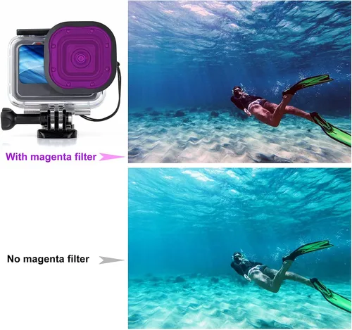 Miniatura 5 de Paquete de 4 filtros de buceo para carcasa protectora GoPro Hero13, apto para Hero 13, 12, 11, 10, 9, 8, carcasa oficial negra, filtros subacuáticos