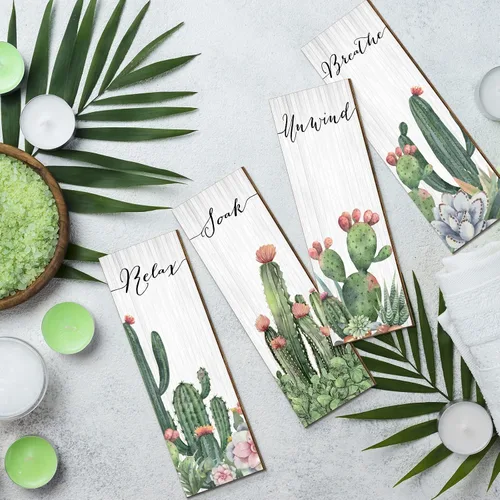 Miniatura 4 de Amyhill 4 piezas de decoración de pared de cactus Relax Soak Unwind Breathe - Decoración de pared de cactus de madera para colgar en la pared
