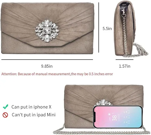Miniatura 3 de ANKESON Bolsos de mano para mujer de terciopelo plisados de noche sobre de hombro bolsos de noche