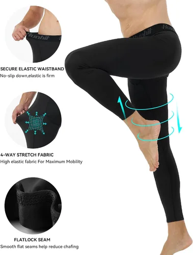 Miniatura 3 de Runhit Pantalones de compresión para hombre, mallas para correr, leggings de entrenamiento, pantalones atléticos de capa base para deportes, yoga