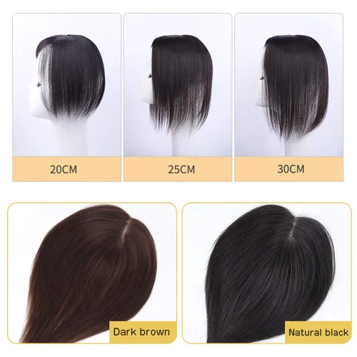 Miniatura 7 de Decoración de cabello humano real para mujer, base de seda, clip en la parte superior del cabello para cubrir el cabello blanco, cinta de pelo liso