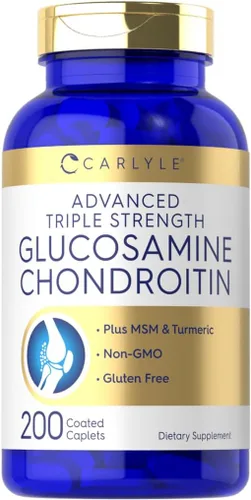 Carlyle Glucosamina condroitina MSM cúrcuma | 200 unidades | Suplemento avanzado de triple fuerza | Sin OMG y sin gluten