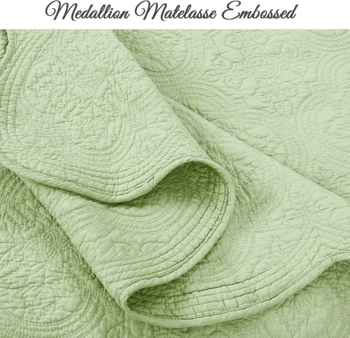 Miniatura 4 de Cozy Line Home Fashions - Juego de ropa de cama reversible de 100% algodón con medallón en relieve, colcha ligera para todas las estaciones Blantyre