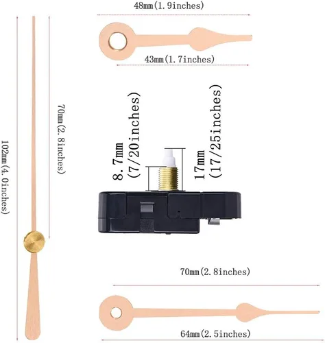 Miniatura 2 de Movimiento de reloj de alto par, eje largo de 17/25 pulgadas, kit de movimiento de reloj de pared de cuarzo