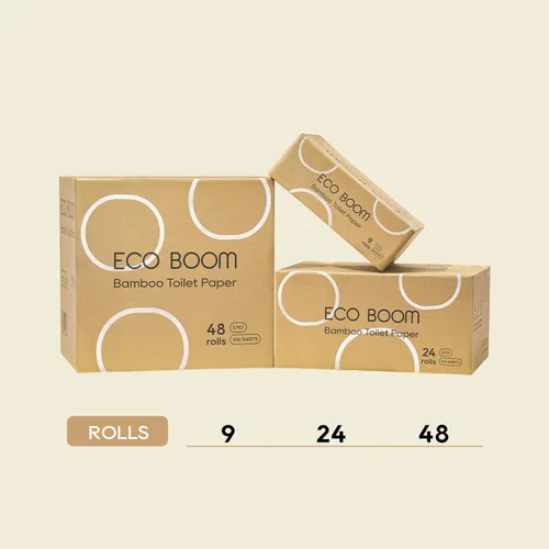 Miniatura 6 de ECO BOOM Papel higiénico de bambú sin blanquear, 100% libre de deforestación y sin plástico, 3 capas resistentes, certificado FSC, sin fragancia, 9