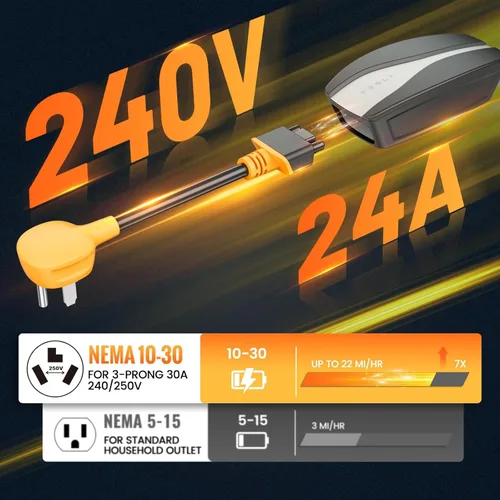 Miniatura 5 de MECMO Adaptador NEMA 10-30 para Cargador Móvil Tesla Gen 2, 24 Amp 240V, Adaptadores Inteligentes 10-30P para Conectores de Cargadores Móviles