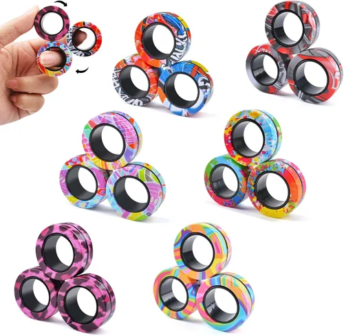 Miniatura 10 de Cevioce Juego de 3 anillos magnéticos para ansiedad, juguetes magnéticos para personas con TDAH y ansiedad, anillos giratorios para aliviar
