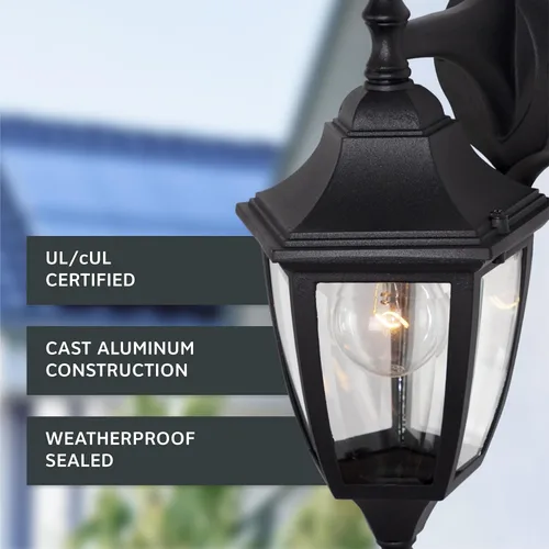 Miniatura 3 de Designers Fountain Waterbury Luminaria Exterior, Farol de Pared Exterior de 14.25 Pulgadas con Aplique para Puerta Principal, Patio y Porche, Negro