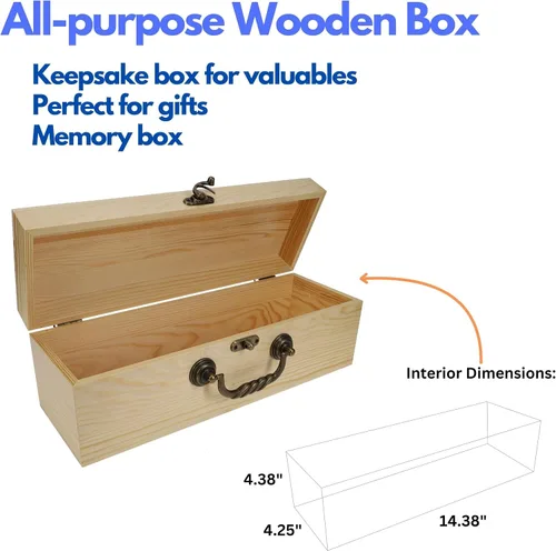 Miniatura 4 de WE Games Caja grande de madera con tapa con bisagras, acabado de madera quemada, tinte natural, caja de memoria de recuerdo, cajas decorativas