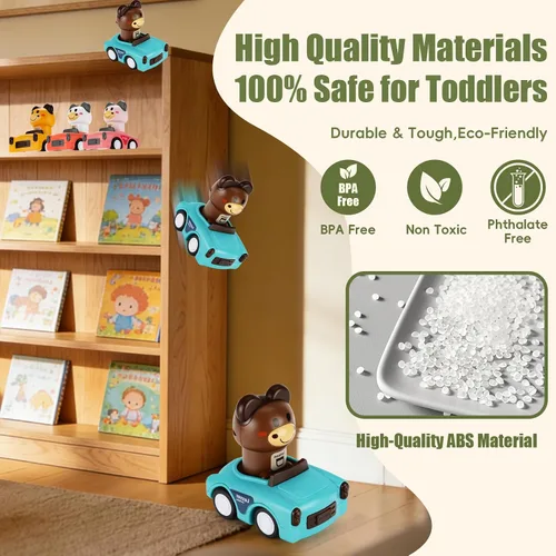 Miniatura 6 de Juguete de coche Press to Go para niños de 1 a 3 años, impulsado por fricción, no requiere pilas, sin BPA, fácil de limpiar, juguete para interiores