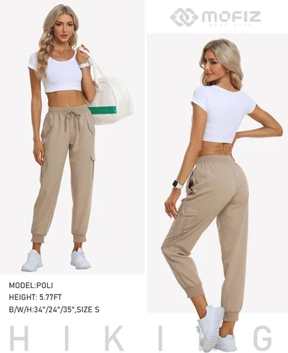 Miniatura 6 de MoFiz - Pantalones cargo para mujer de uso al aire libre, ligeros, joggers, con cintura elástica, pantalones deportivos, de senderismo, sudaderas