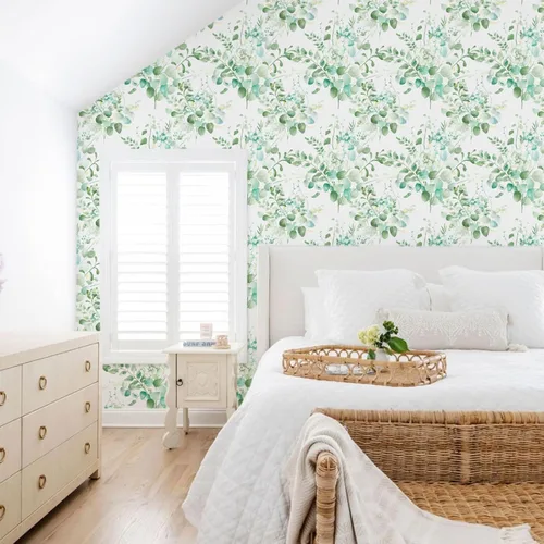 Miniatura 2 de Naphite Papel tapiz floral para despegar y pegar, papel de contacto bohemio para armarios y cajones, papel de contacto de hojas florales verdes