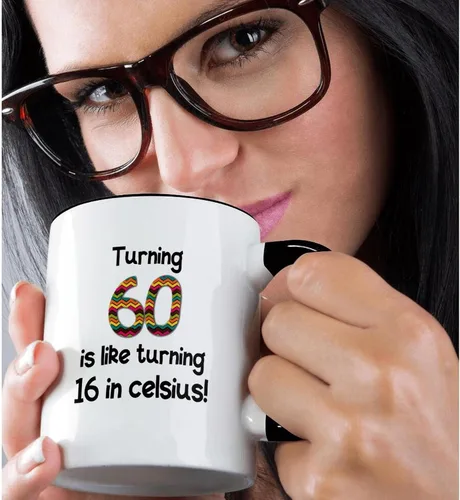 Miniatura 2 de 3dRose 60 Is Like Turning 16 In Celsius-Humorous 60 Birthday Gift - Taza de dos tonos, 11 onzas, color negro