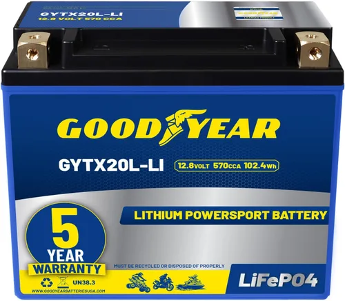 Miniatura 14 de Goodyear GYTX4L-LI LiFePO4 LiFePO4 12.8V 150CCA Batería recargable de alto rendimiento Powersport con reemplazo inteligente BMS para motocicleta