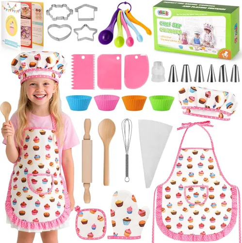 Miniatura 9 de LovesTown Juegos de Cocina y Horneado para Niños, 32 Piezas Accesorios de Cocina de Juguete Juguetes de Juego de Simulación para Cumpleaños de Niños