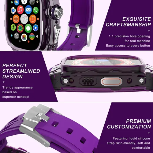 Miniatura 4 de Estuche de lujo translúcido para Apple Watch Ultra 1/2 de 49 mm, estuche resistente y ligero completamente envuelto con correa, correa de silicona