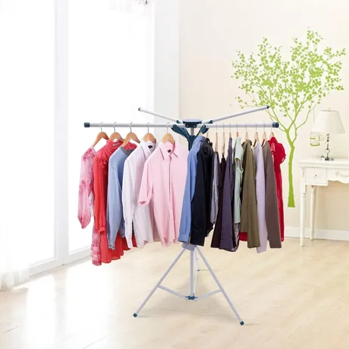 Miniatura 5 de Estante de secado de ropa plegable, estantes portátiles de ropa para interiores, percha de ropa portátil, soporte de trípode plegable independiente