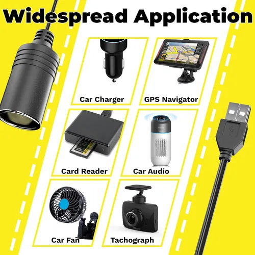 Miniatura 6 de Adaptador de USB a Encendedor de Cigarrillos, Cable de 10W USB Macho a 12V Encendedor de Cigarrillos de Toma, para Cámara de Salpicadero, Detector