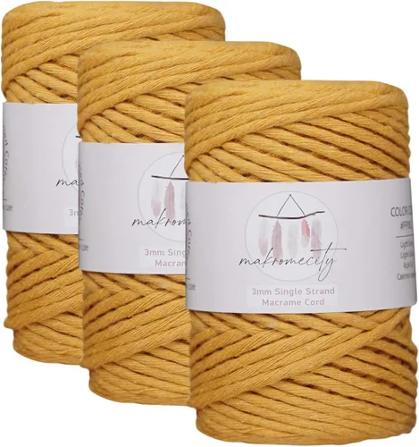 Miniatura 53 de Makromecity, Cordón de algodón para macramé de 1/8 pulgadas x 100 yardas (300 pies) Hilo de algodón verde crepé de 3 mm de un solo hilo para arte