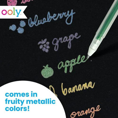 Miniatura 6 de Ooly Yummy Yummy - Juego de 6 bolígrafos de gel perfumados metálicos, con tinta de gel perfumada afrutada, escribe en papel negro, punta de 0.039