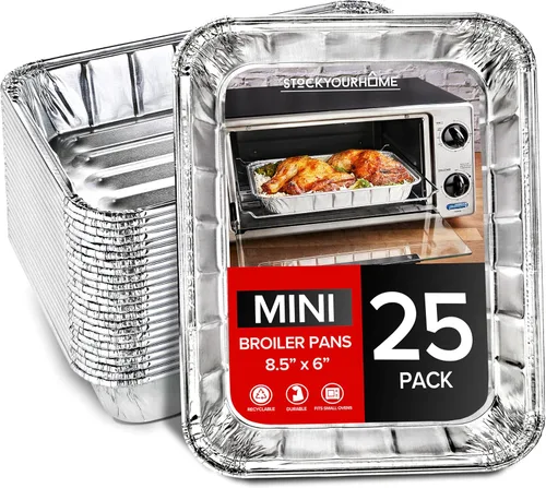 Stock Your Home Paquete de 25 mini sartenes para horno tostador, porción individual, para uso personal y dormitorios, 8.5 x 6 pulgadas, ideal para
