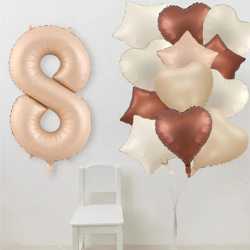 Miniatura 6 de Globos de 40 pulgadas color crema número 10, 17 piezas de globos de helio grandes con globos de corazón neutros crema nude caramelo beige marrón