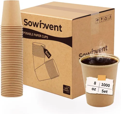 Miniatura 13 de Vasos de papel kraft de 12 onzas, 200 unidades, desechables para bebidas de café frío y caliente, para picnic y vida cotidiana, oficina y viajes