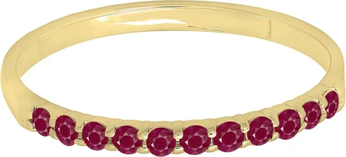 Miniatura 2 de 0.20 quilates (ctw) Anillo de boda de aniversario de rubí redondo de oro de 10 quilates para mujer, banda apilable 1/5 CT