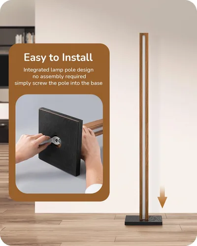 Miniatura 6 de EDISHINE Lámpara de pie moderna de mediados de siglo con control remoto, lámpara de esquina LED de madera regulable, iluminación de ambiente Marrón