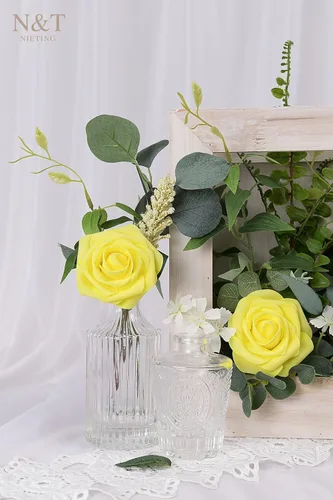 Miniatura 2 de N&T NIETING 25 unidades de flores artificiales, Rosas de espuma artificial de sensación real al tacto, decoración para boda, dama de honor, ramo