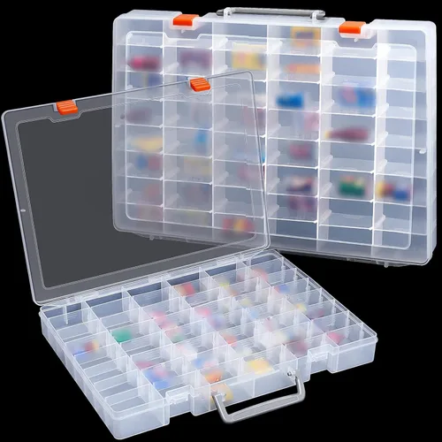 Miniatura 13 de Juexica 2 piezas Caja organizadora de almacenamiento de joyería de plástico grande con 48 rejillas, caja de aparejos, contenedor organizador