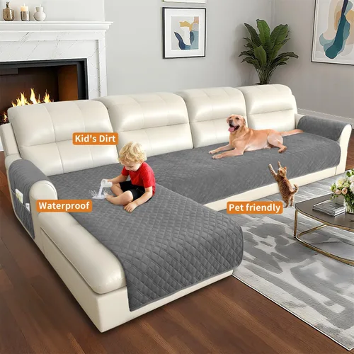 Miniatura 5 de Arfntevss - Fundas impermeables para sofá seccional en forma de L, cubiertas lavables de terciopelo para sofá para perros y mascotas, protector