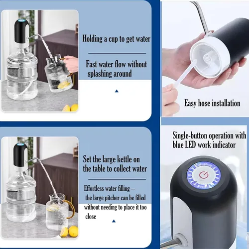 Miniatura 5 de CoolWAY Bomba de jarra de agua para botella de 5 galones, dispensador de carga eléctrico portátil USB-C, potente motor de herida de cobre, flujo