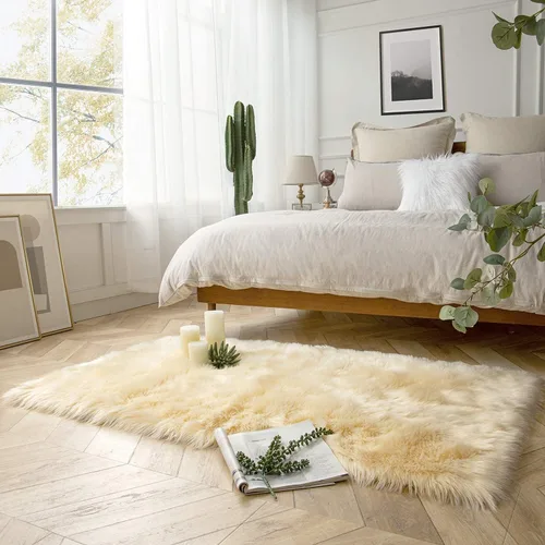 Miniatura 175 de Ashler Home Deco - Tapete de pelo sintético de oveja, mullido, suave, de 2 x 3 pies, lavable a máquina, dormitorio, habitación de los niños, sala