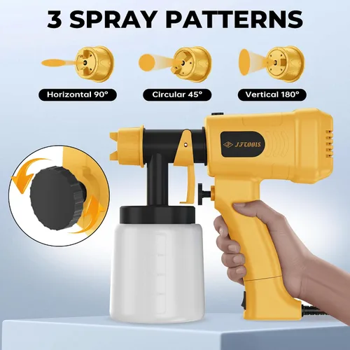 Miniatura 4 de Pulverizador de pintura de 400 W, 3 patrones de pulverización Hvlp pistola de pintura en aerosol, ancho y flujo de pulverización ajustables, Amarillo
