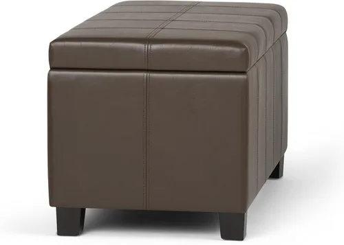 Miniatura 5 de SIMPLIHOME Dover Storage - Banco otomano rectangular tapizado de cuero vegano de 36 pulgadas de ancho en marrón chocolate, banco contemporáneo