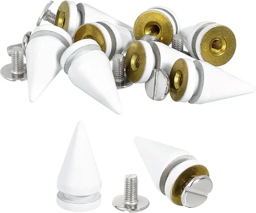 uxcell 16 remaches de espiga de cono de 0.39 x 0.78 pulgadas, tornillos traseros para árbol y picos para manualidades de cuero, ropa, zapatos, Blanco